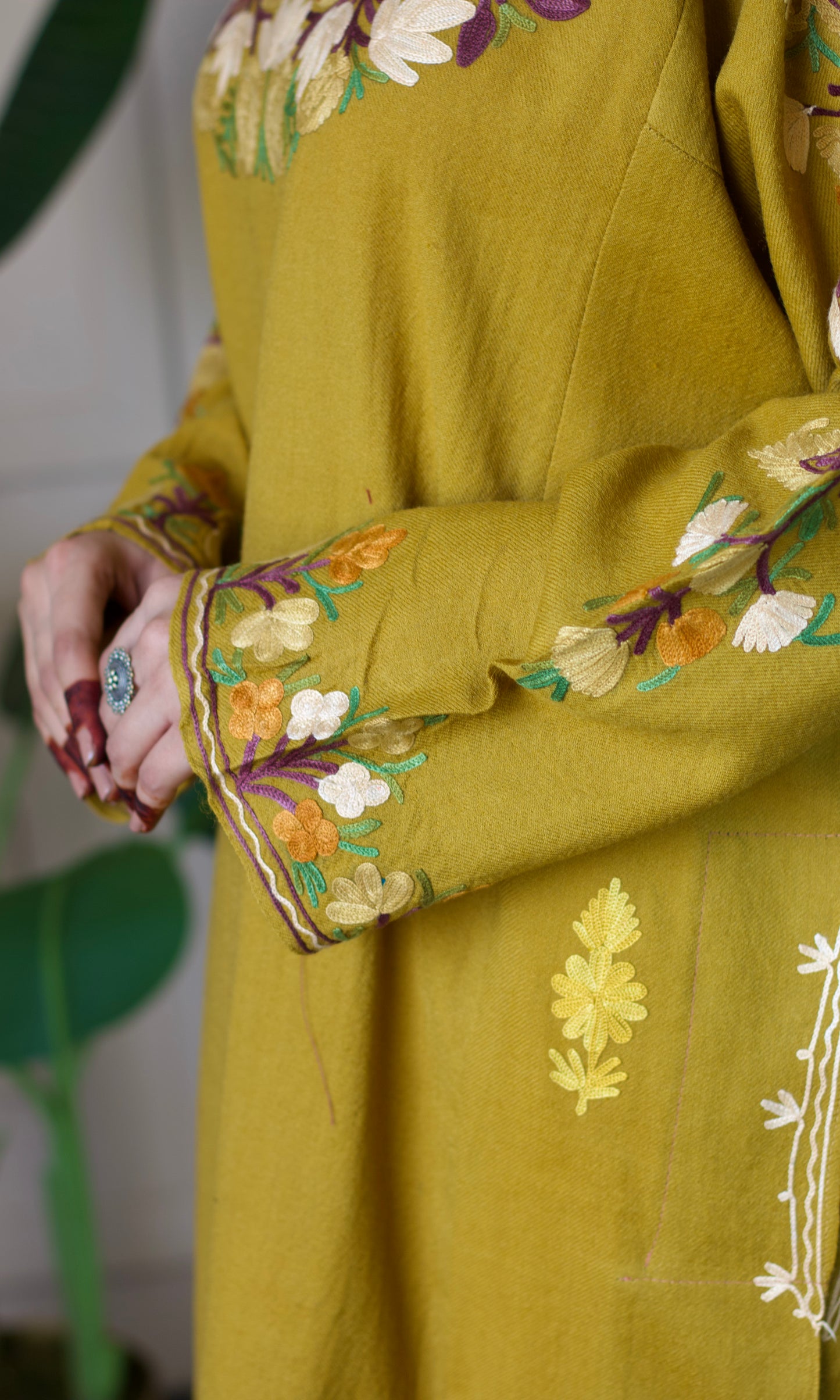 Mustard Aari Embroidered Wool Pheran