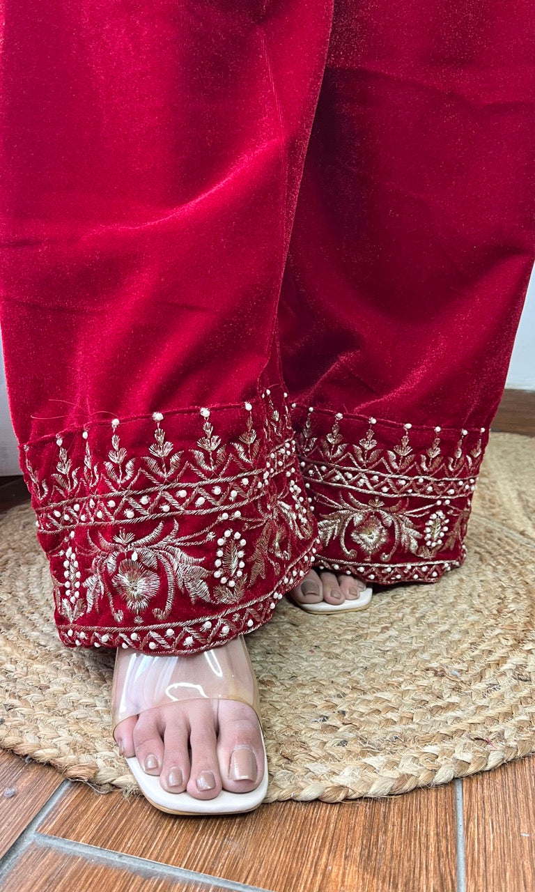 Red Velvet Suit with Flowing Dupatta