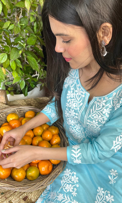 Light Blue Chikankari Long Kurta