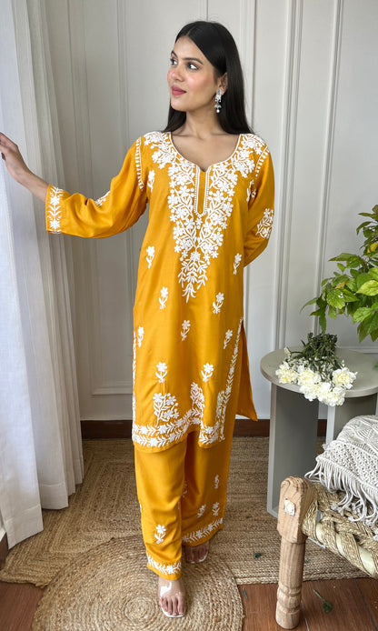 Mustard Yellow Chikankari Kurta Set