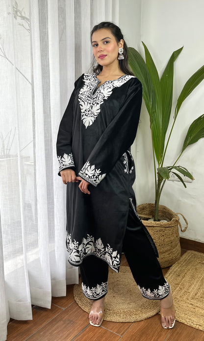 Black Aari Embroidered Kashmiri Velvet Suit