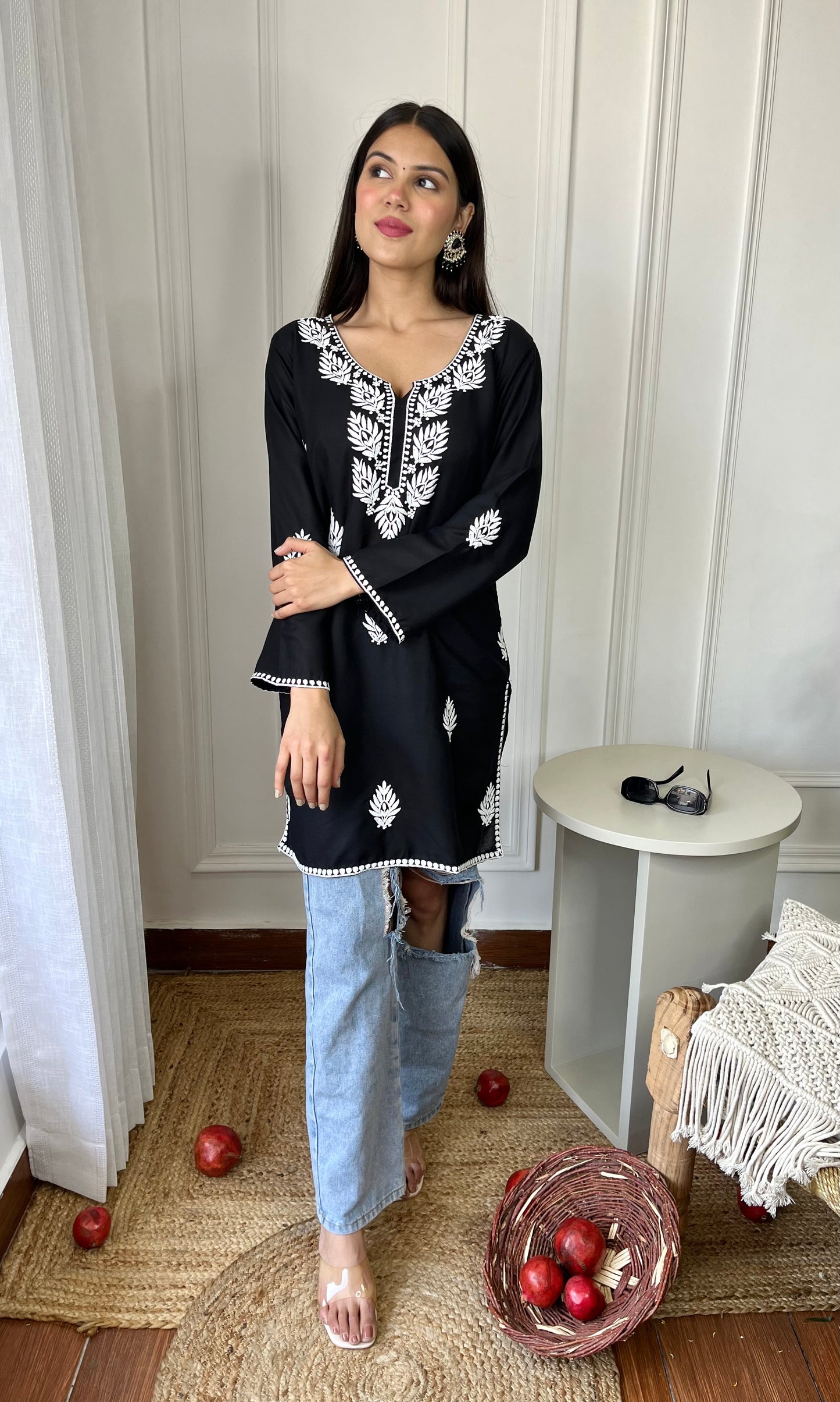 Black Chikankari Short Kurta 