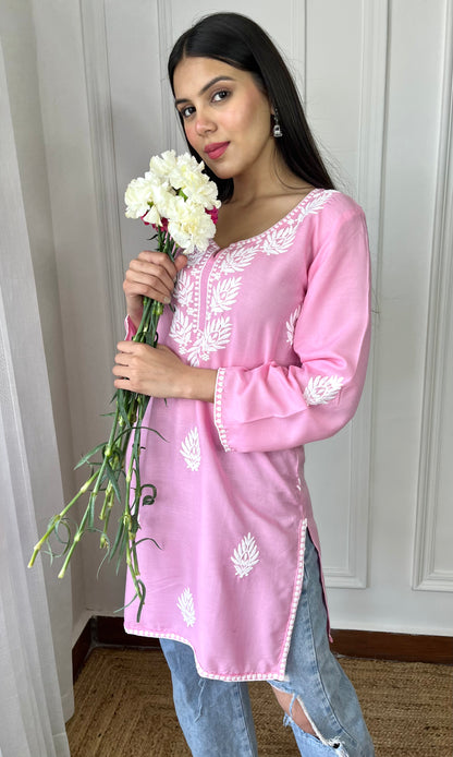 Light Pink Chikankari Short Kurta