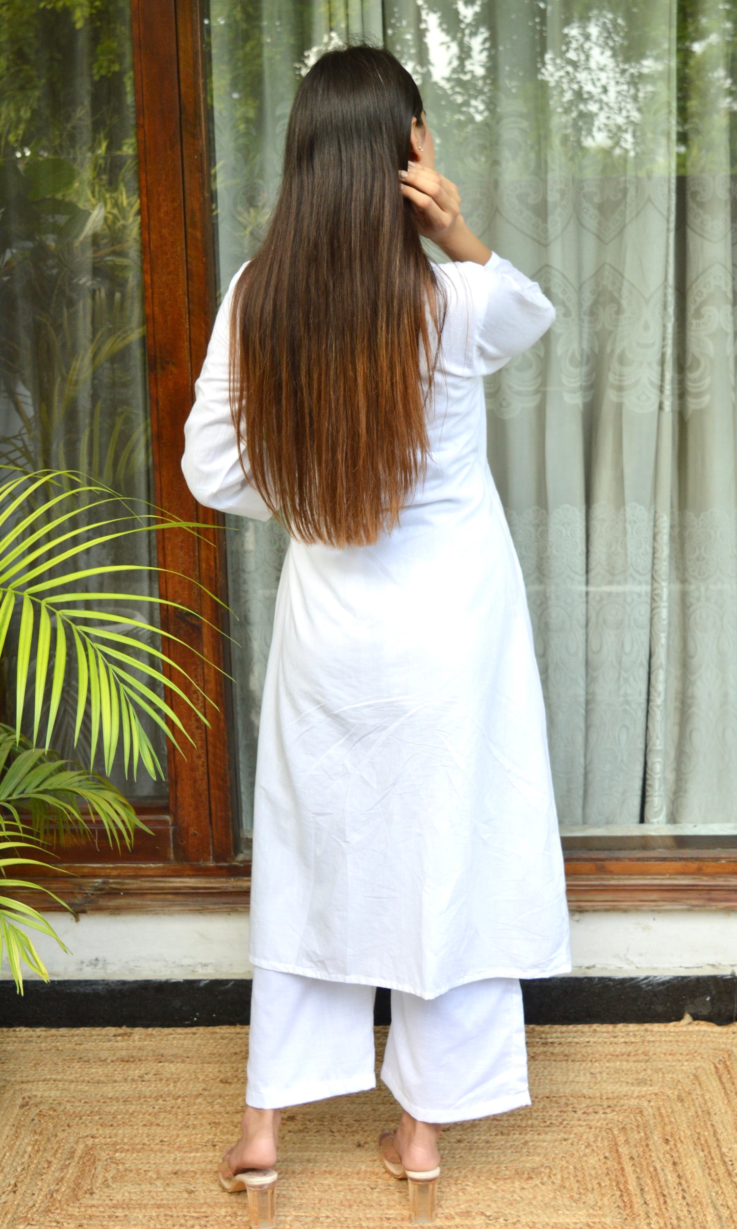 White Cotton Angrakha Kurta with Pants