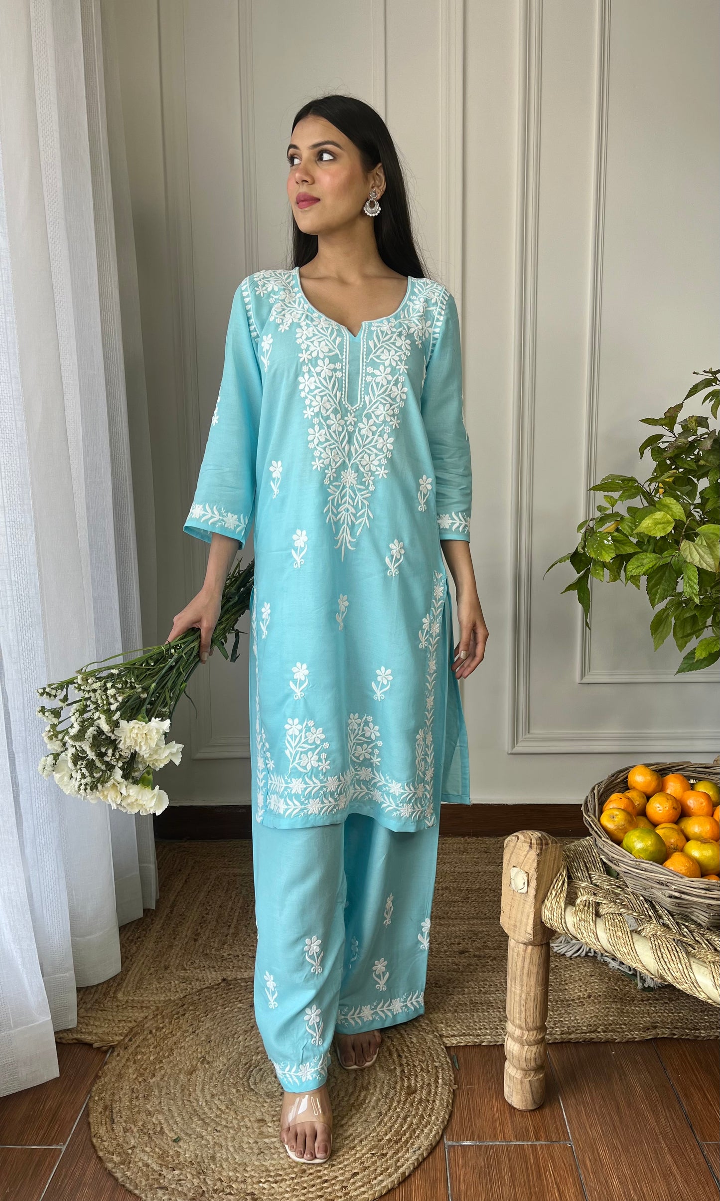 Light Blue Chikankari Long Kurta