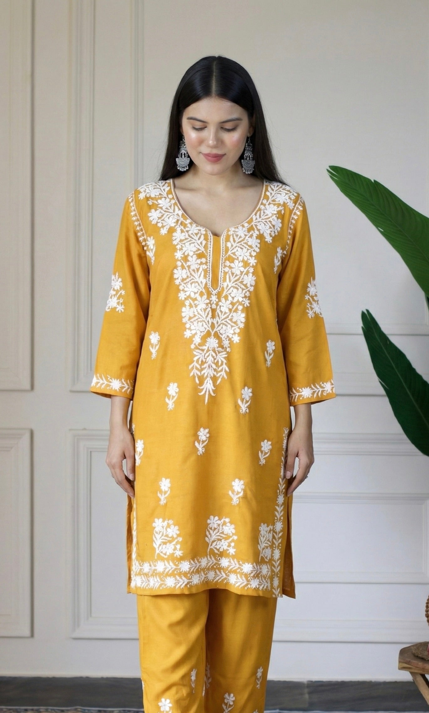 Mustard Chikankari Kurta Set