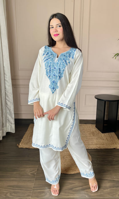 Summer Breeze Aari Embroidered Off White Cotton Co-ord Set