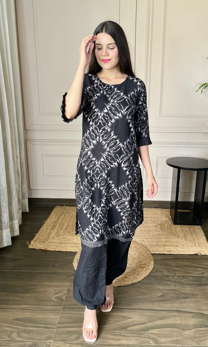 Black Printed Kurti with Afgani Salwar Set