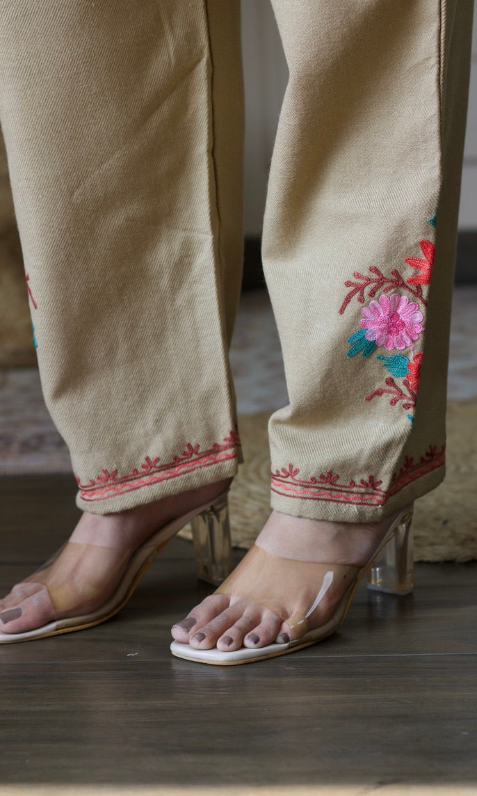 Beige Kashmiri Aari Woollen Co-ord Set – Blush Bloom