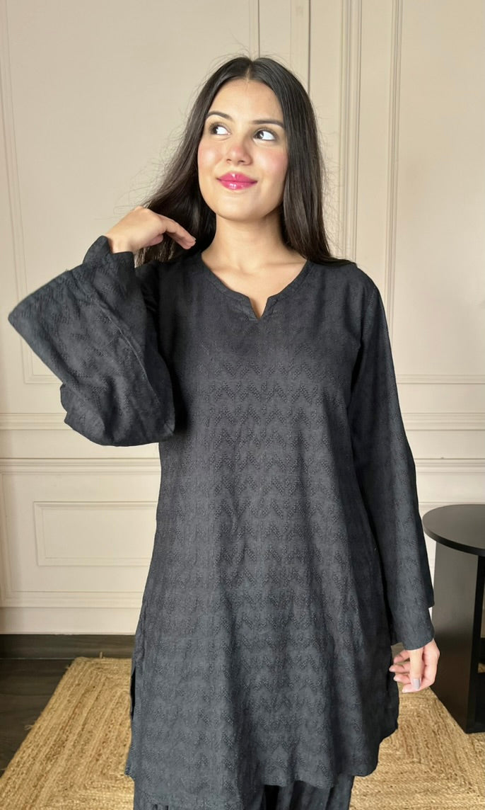 Black Chikankari Relaxed Fit Co-ord Set