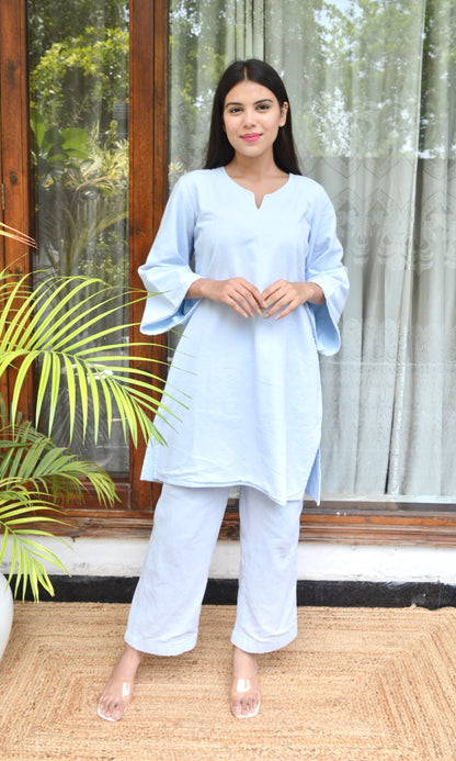 Light Blue Relaxed Fit Co-ord Set with Bell Sleeves