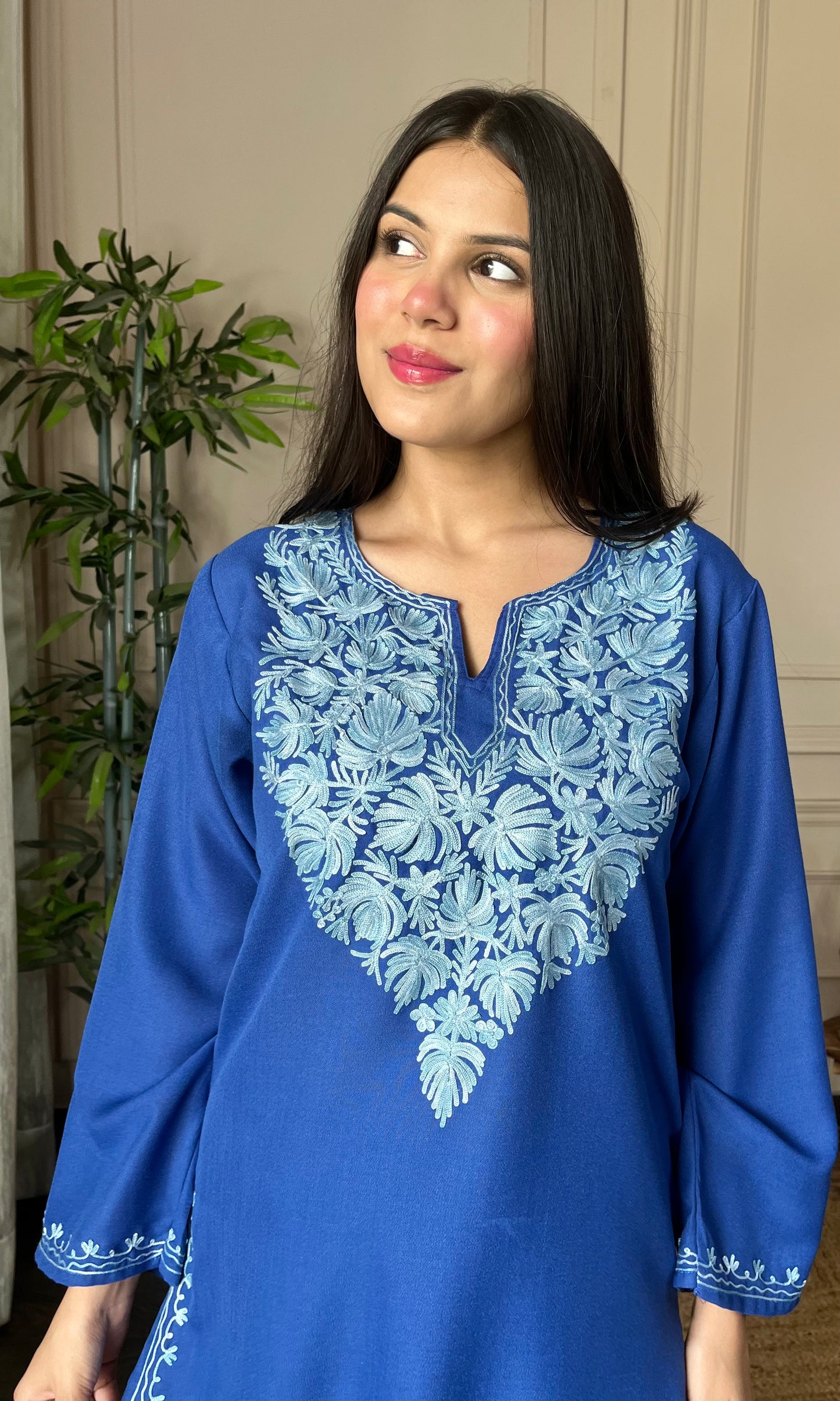 Blue Aari Embroidered Cotton Co-ord Set