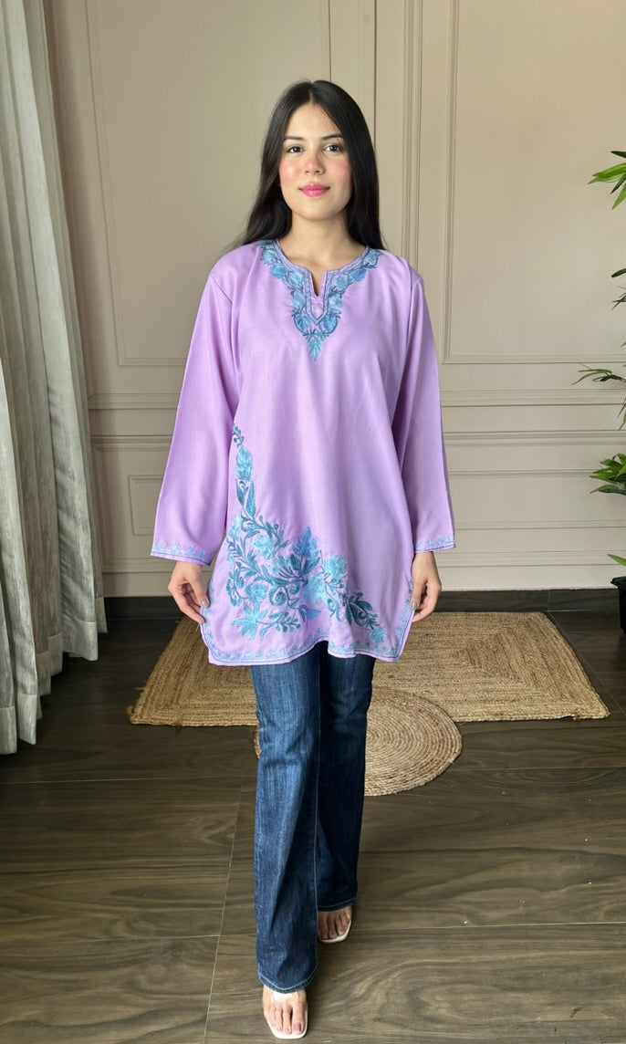 Blue Bliss Aari Embroidered Pink Short Kurti