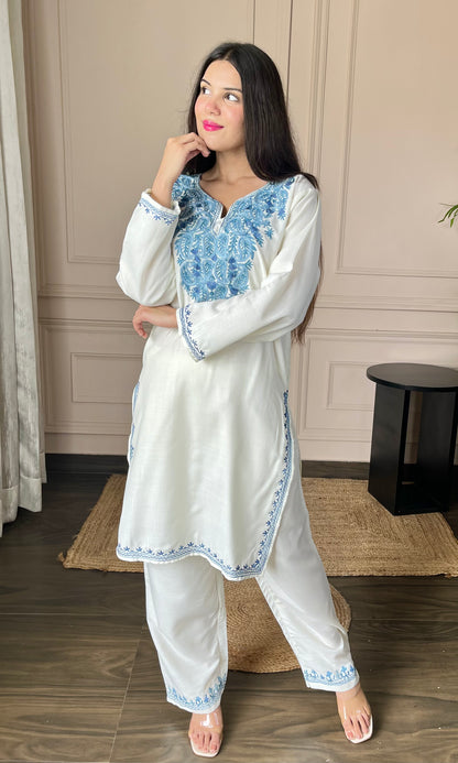 Summer Breeze Aari Embroidered Off White Cotton Co-ord Set