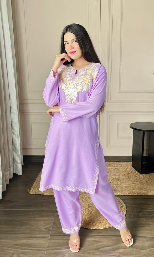 Lilac Aari Embroidered Cotton Co-ord Set