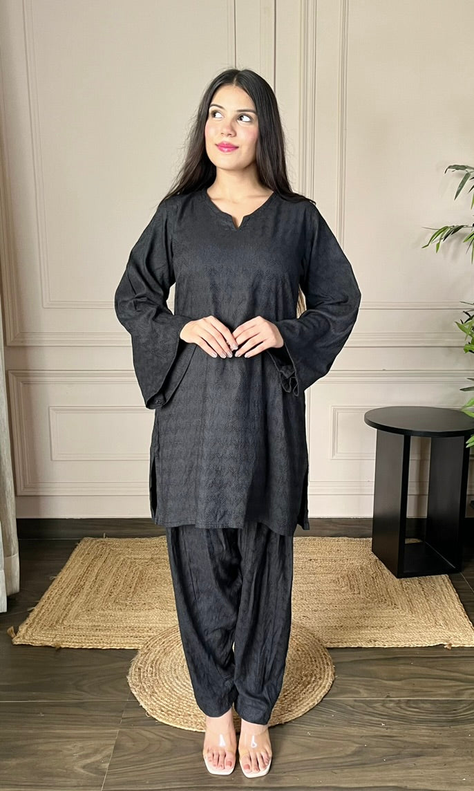 Black Chikankari Relaxed Fit Co-ord Set