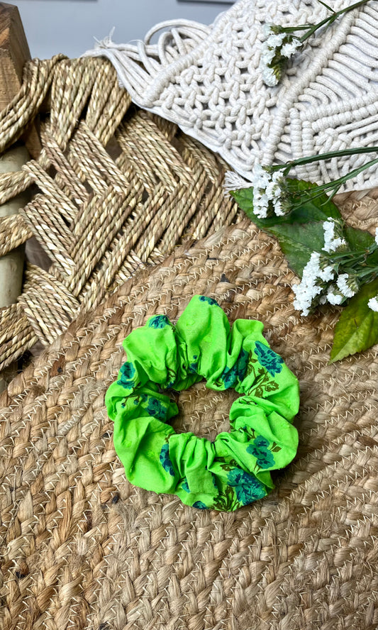 Neon Green Printed Pop Scrunchie 