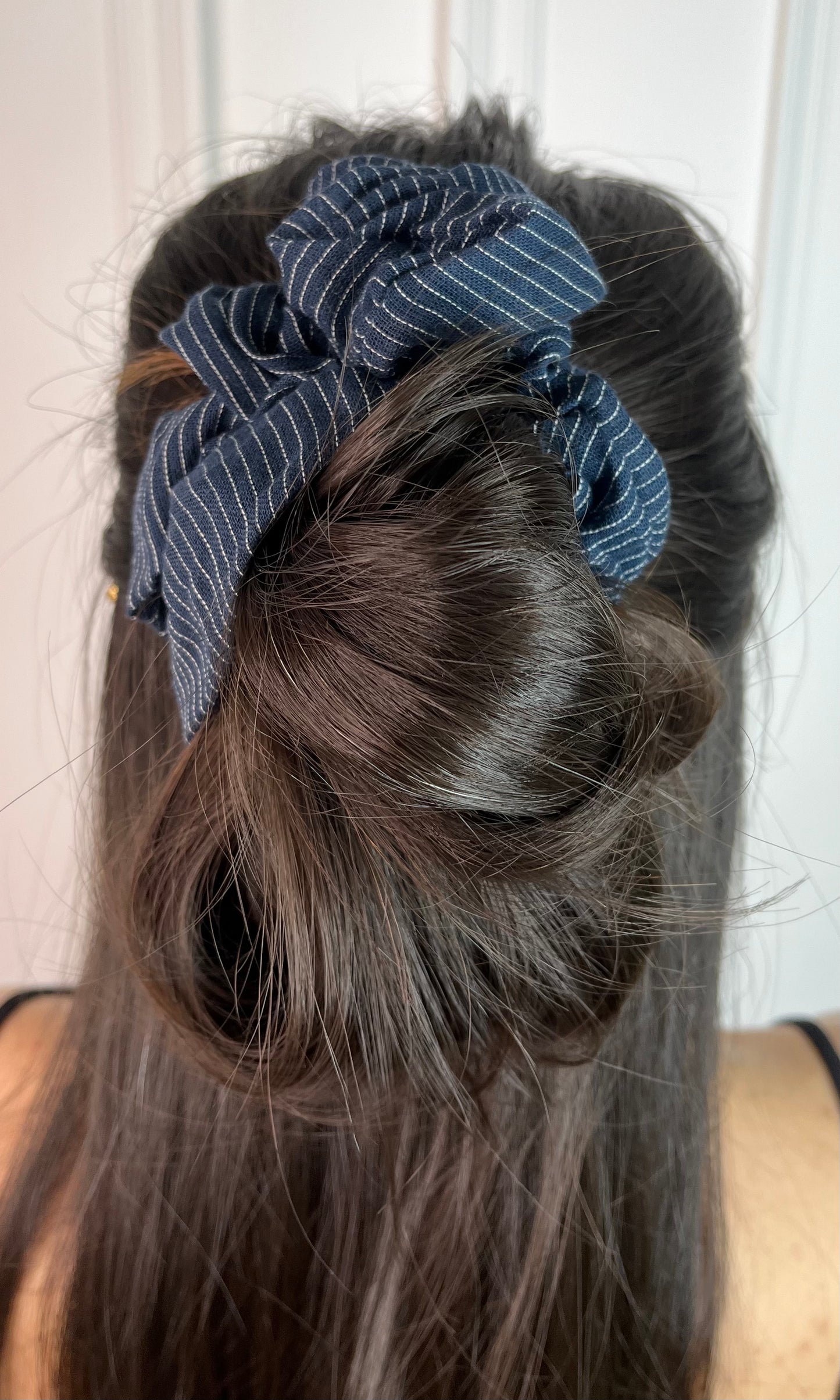 Navy Print Scrunchie