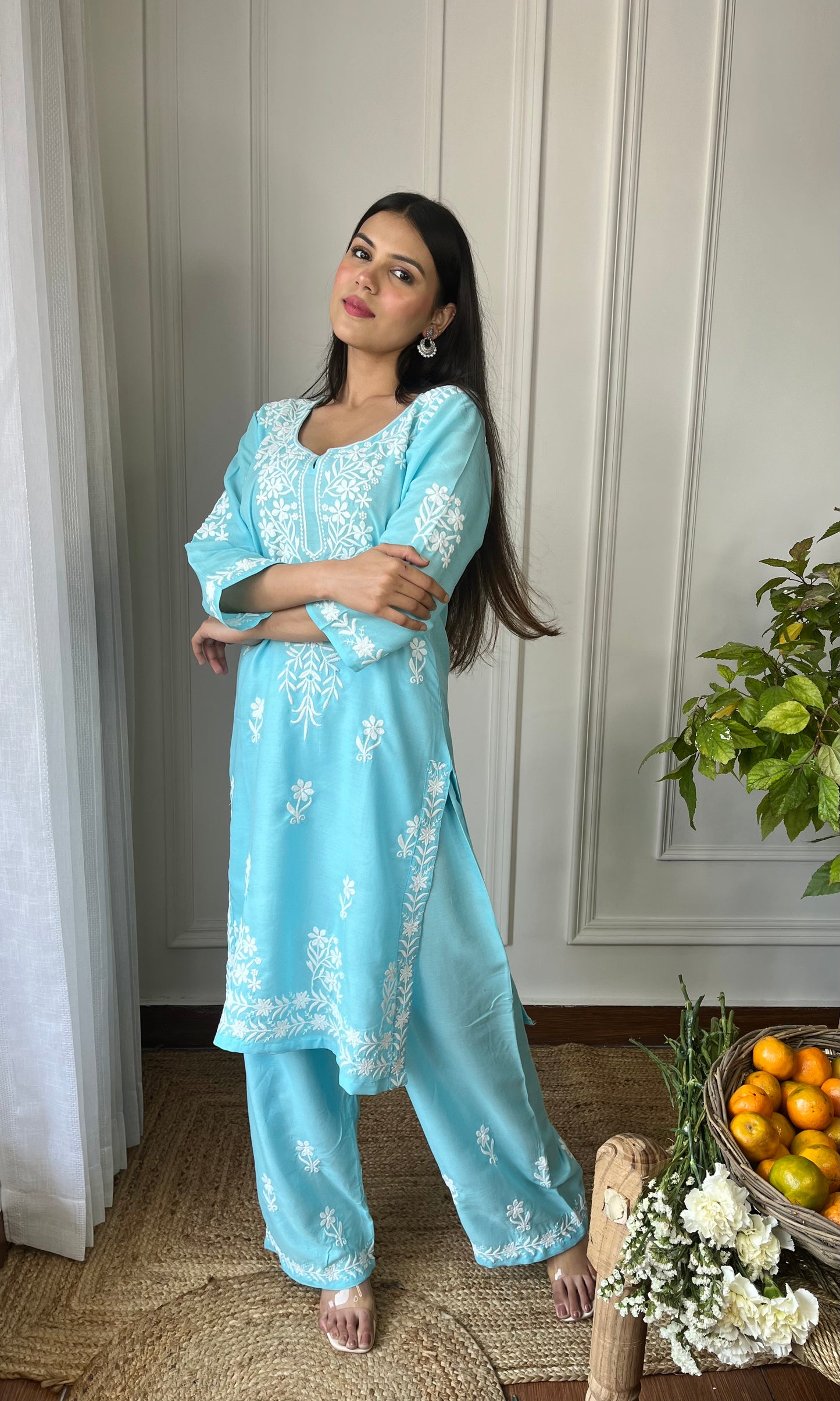 Light Blue Chikankari Long Kurta