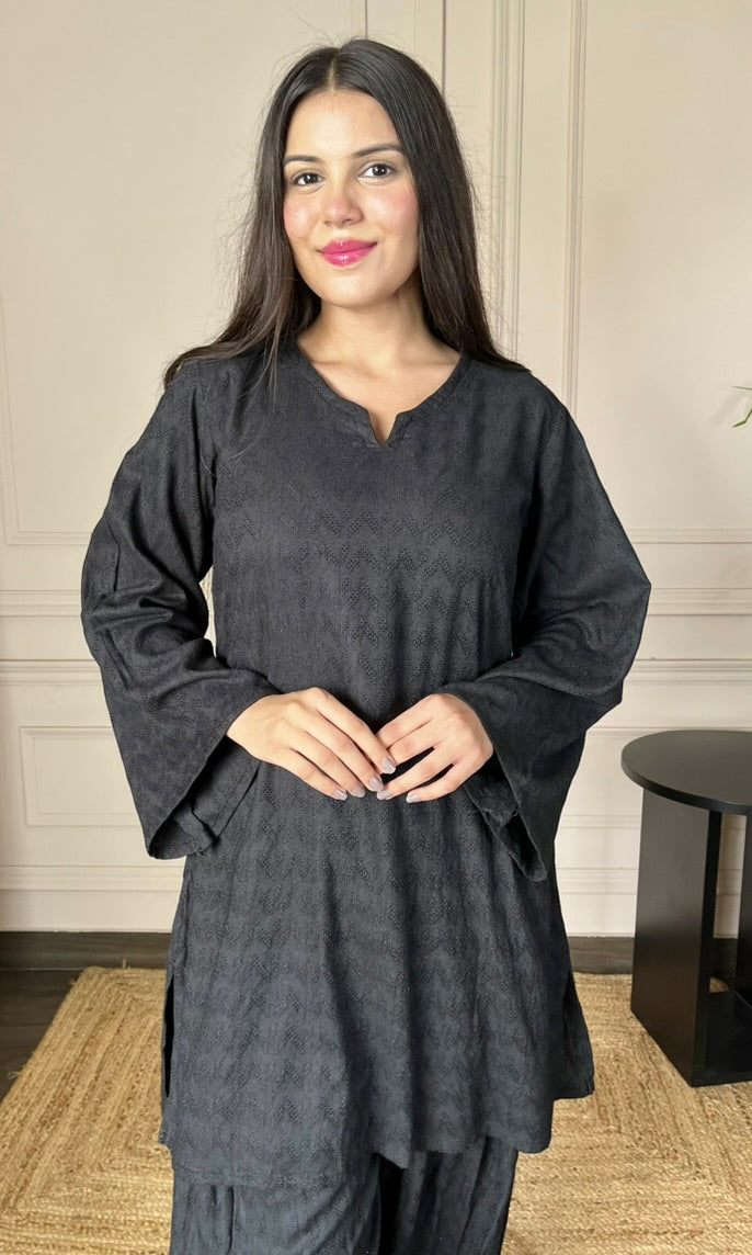 Black Chikankari Relaxed Fit Co-ord Set