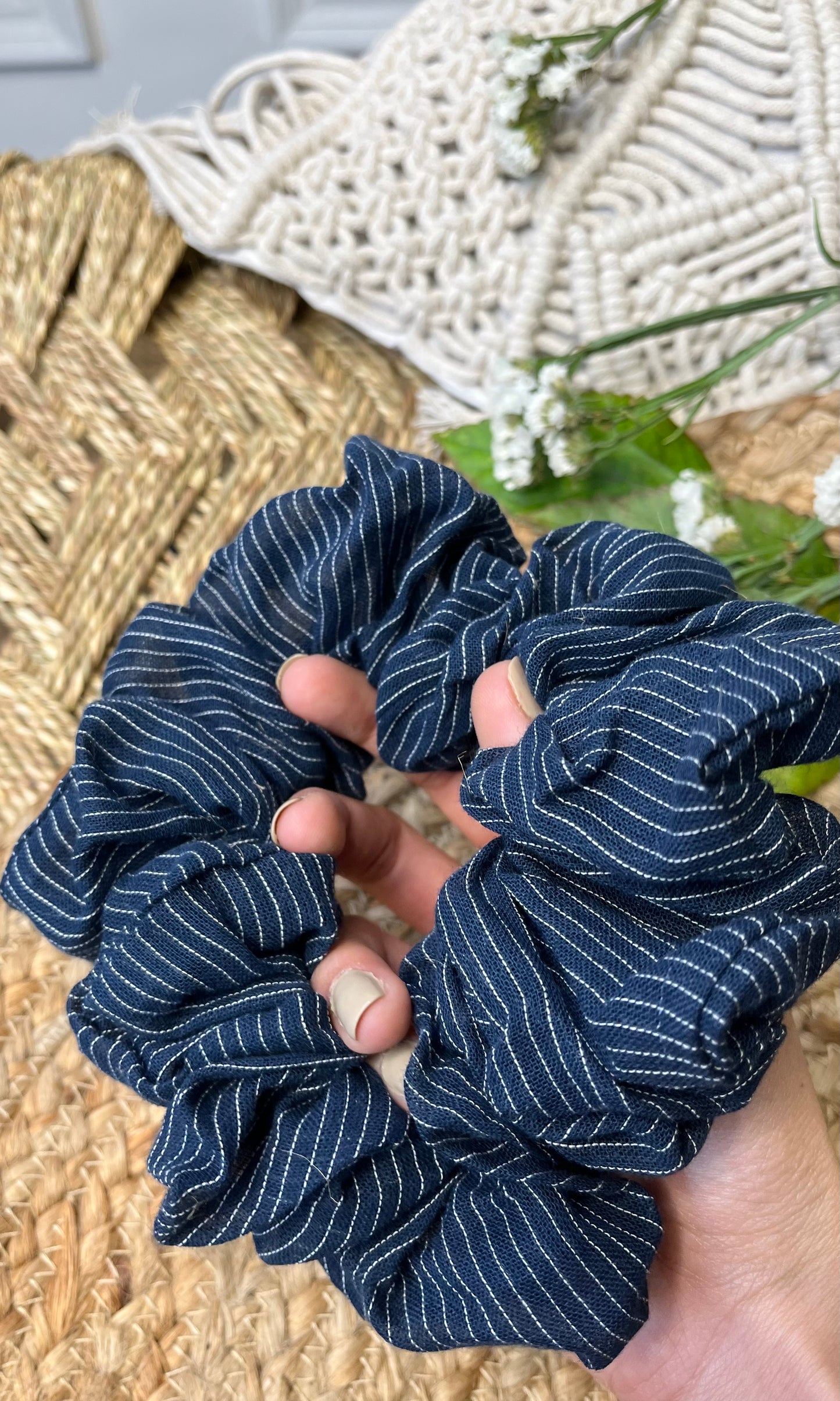 Navy Print Scrunchie