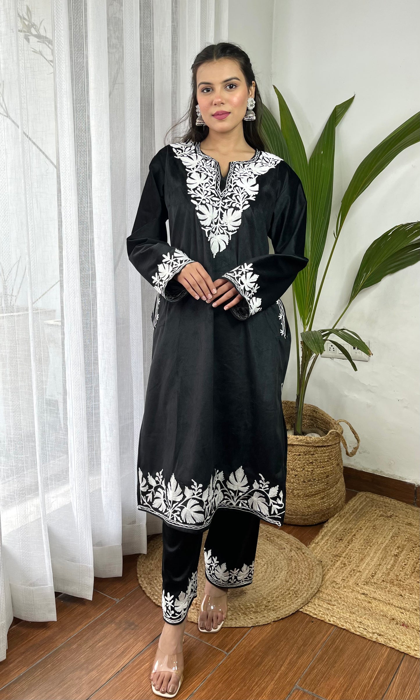 Black Aari Embroidered Kashmiri Velvet Suit