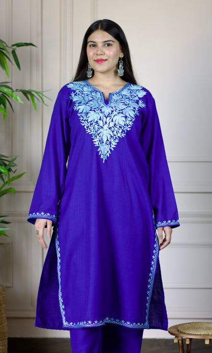 Blue Aari Embroidered Cotton Co-ord Set