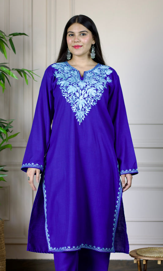 Blue Aari Embroidered Cotton Co-ord Set
