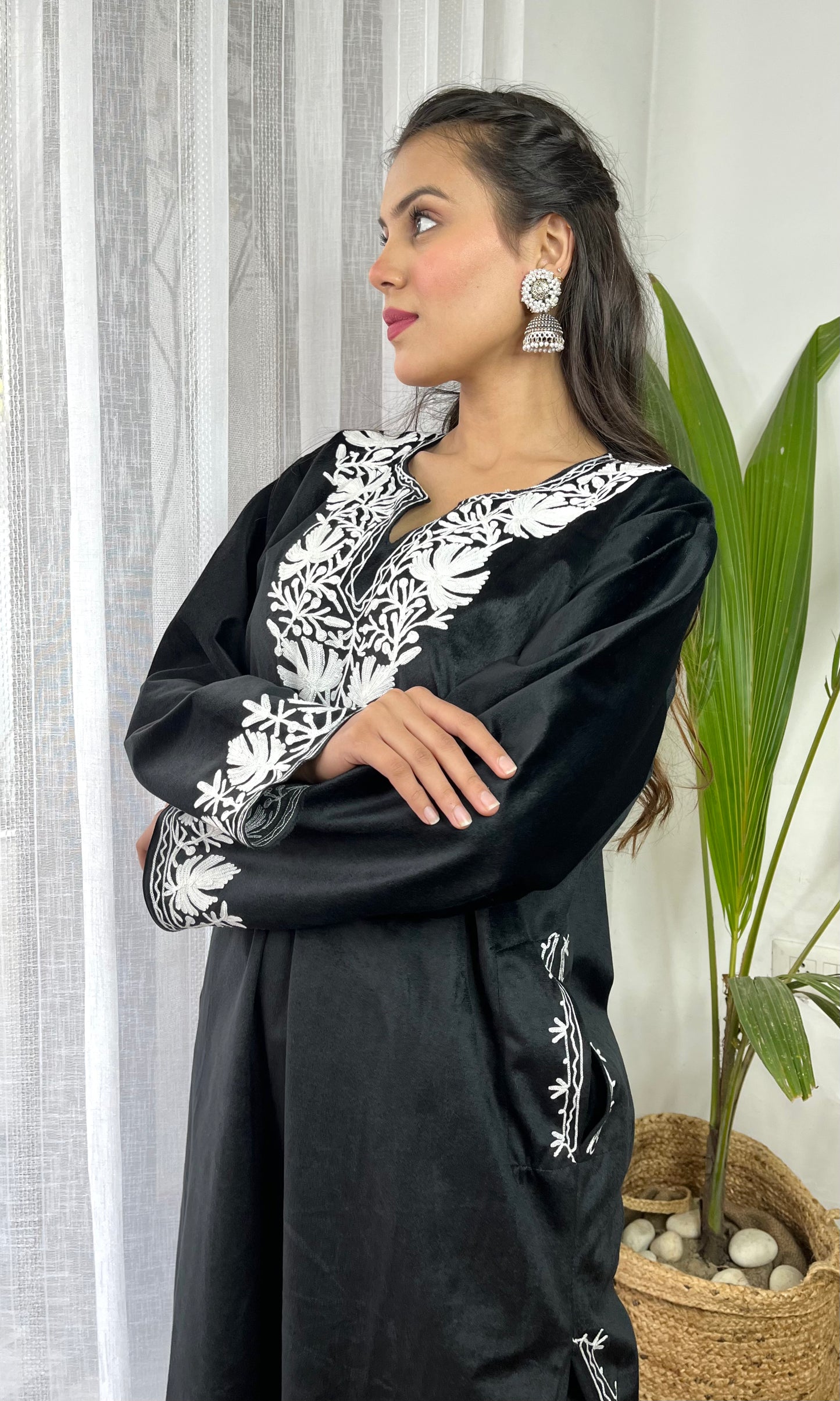 Black Aari Embroidered Kashmiri Velvet Suit