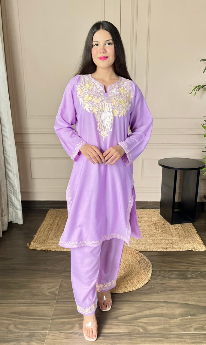 Lilac Aari Embroidered Cotton Co-ord Set