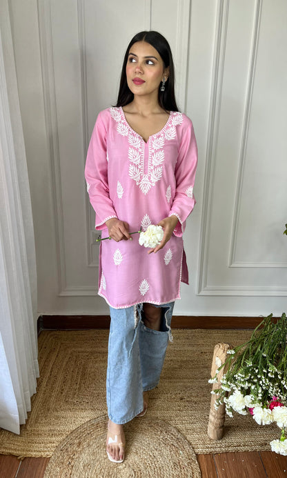 Light Pink Chikankari Short Kurta