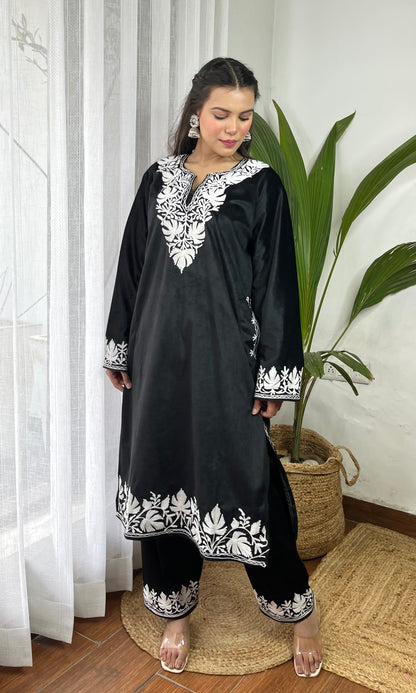 Black Aari Embroidered Kashmiri Velvet Suit