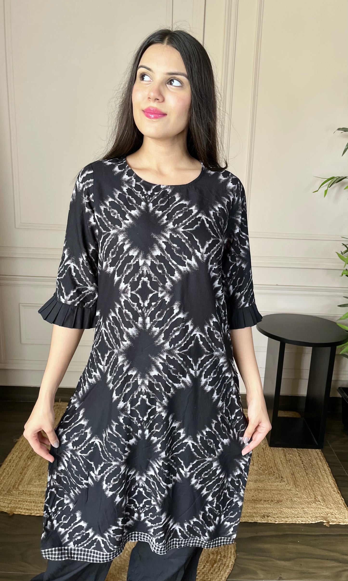 Black Printed Kurti with Afgani Salwar Set