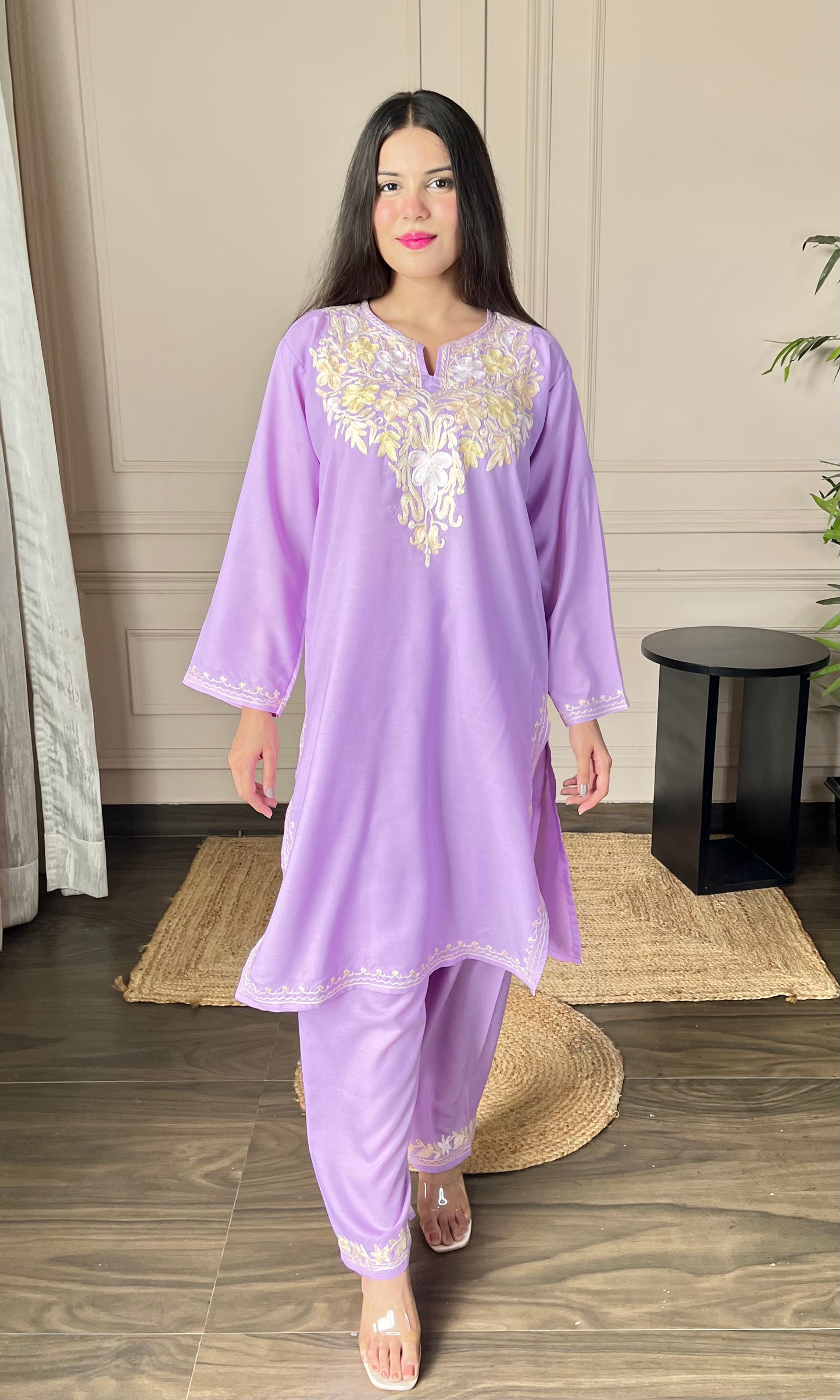 Lilac Aari Embroidered Cotton Co-ord Set