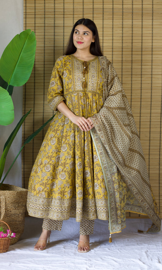 Mustard Bloom Anarkali Suit