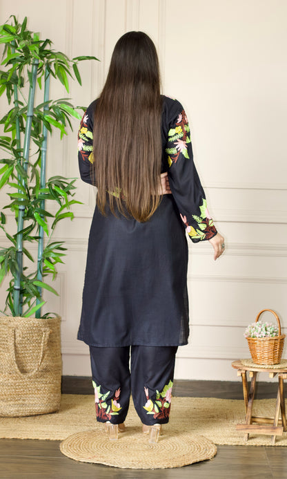 Black Aari Embroidered Cotton Co-ord Set