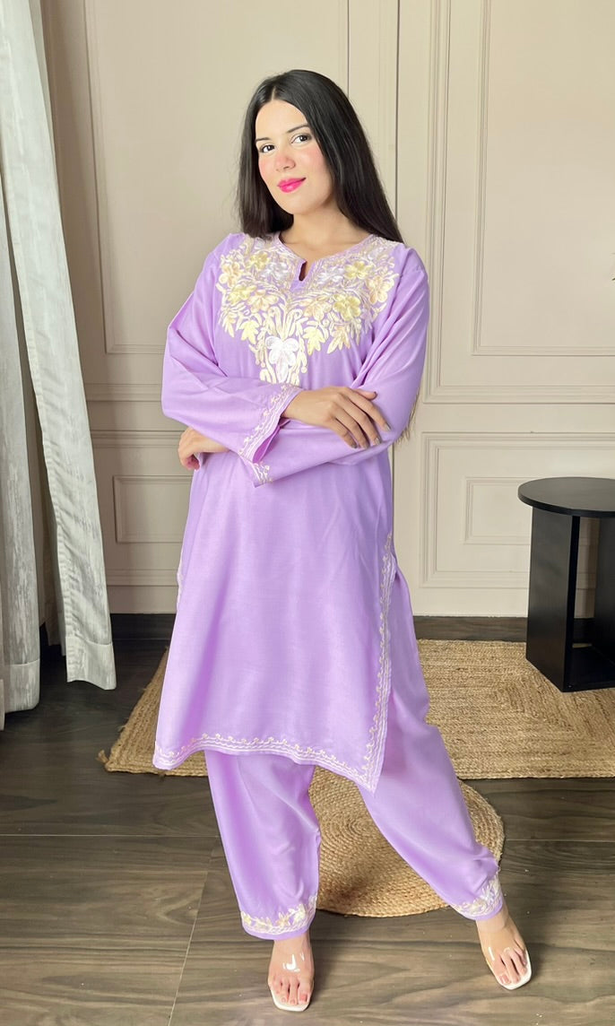 Lilac Aari Embroidered Cotton Co-ord Set