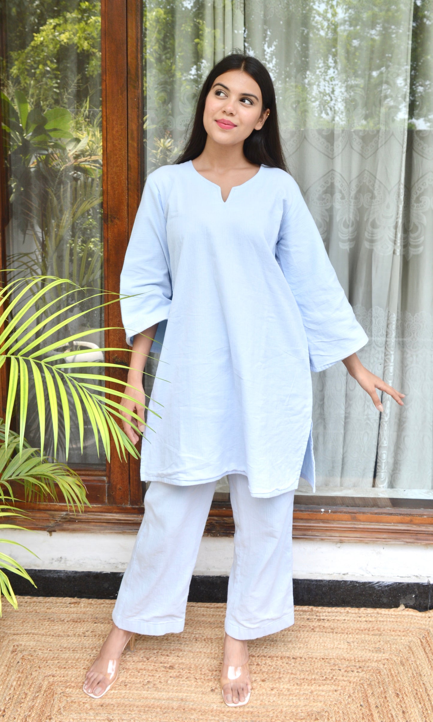 Light Blue Relaxed Fit Co-ord Set with Bell Sleeves