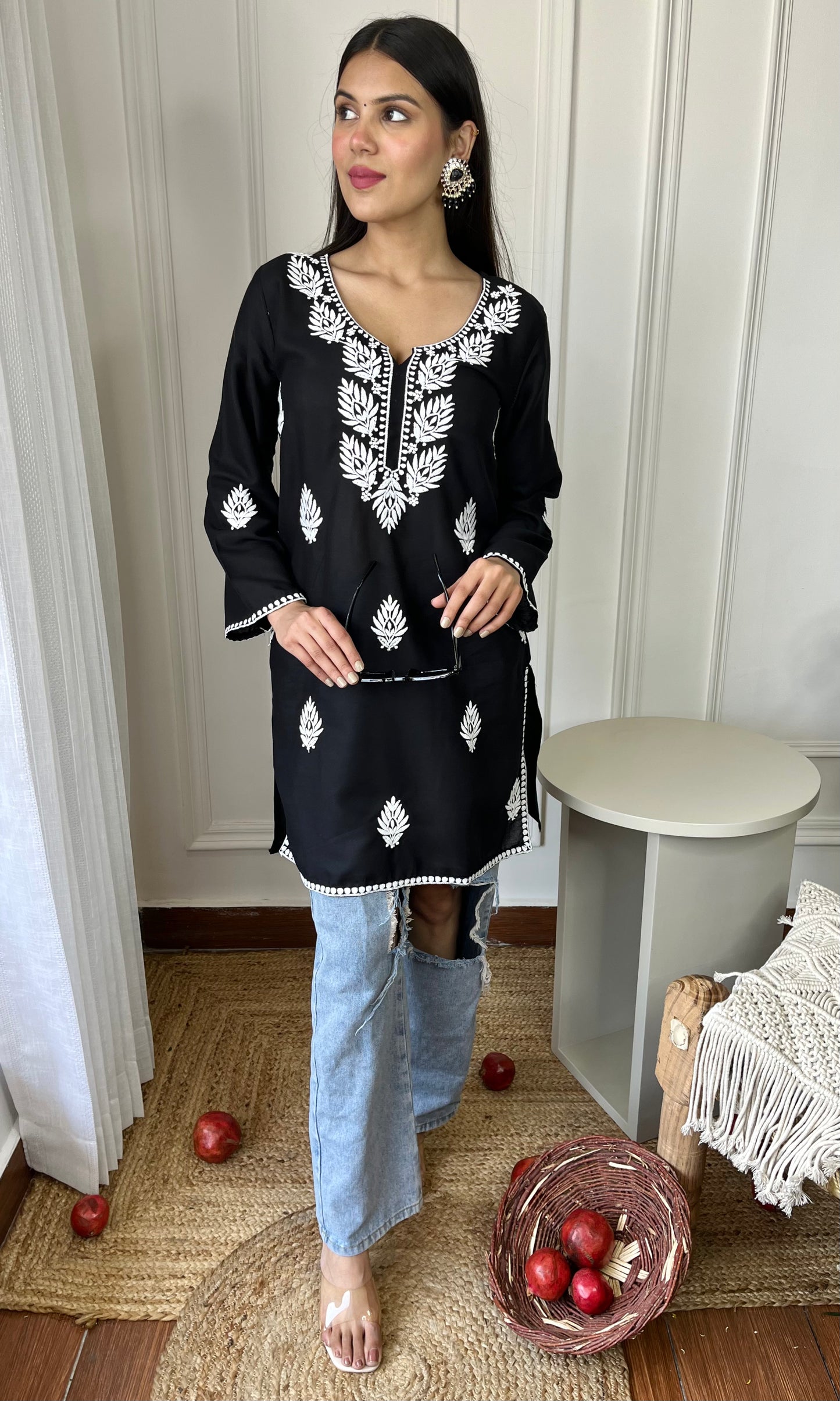 Black Chikankari Short Kurta 