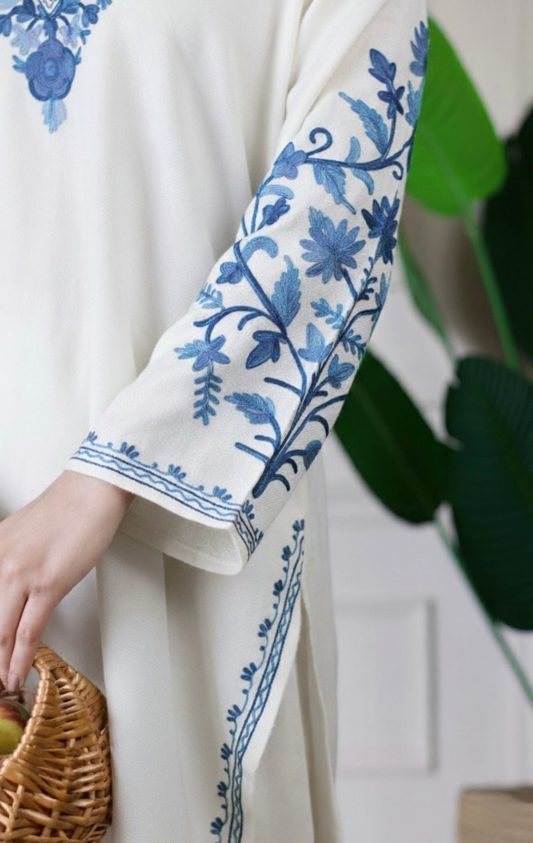 White Kashmiri Aari Woollen Co-ord Set - Midnight Mist