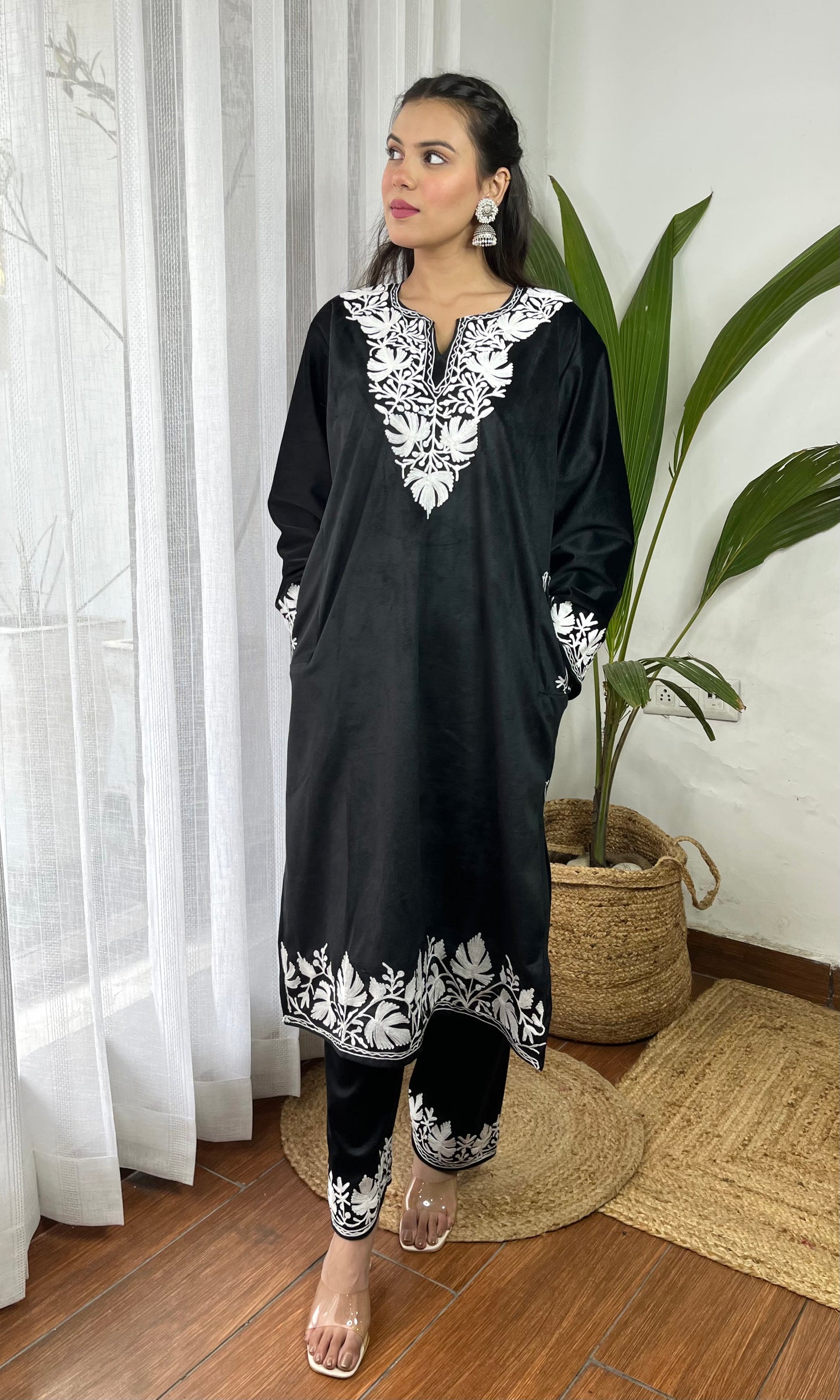 Black Aari Embroidered Kashmiri Velvet Suit