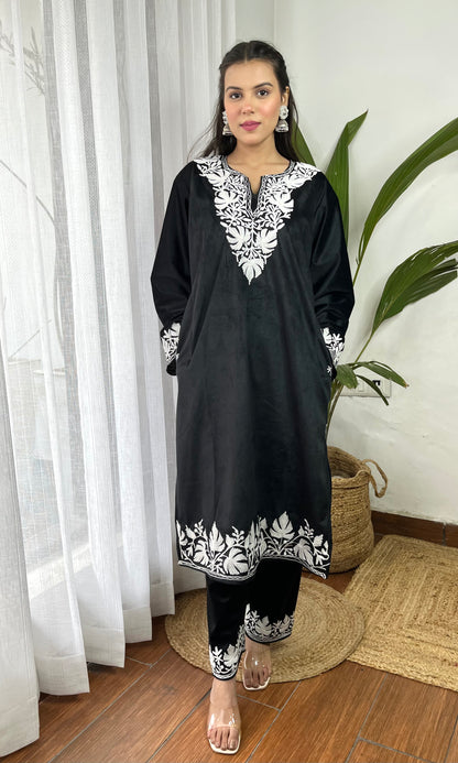 Black Aari Embroidered Kashmiri Velvet Suit