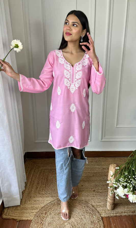 Light Pink Chikankari Short Kurta