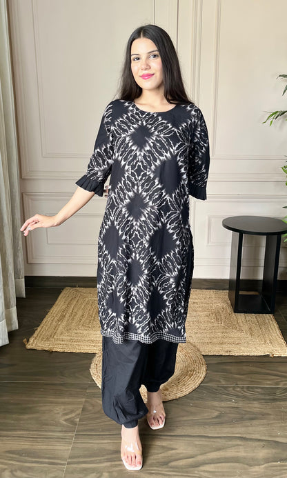 Black Printed Kurti with Afgani Salwar Set