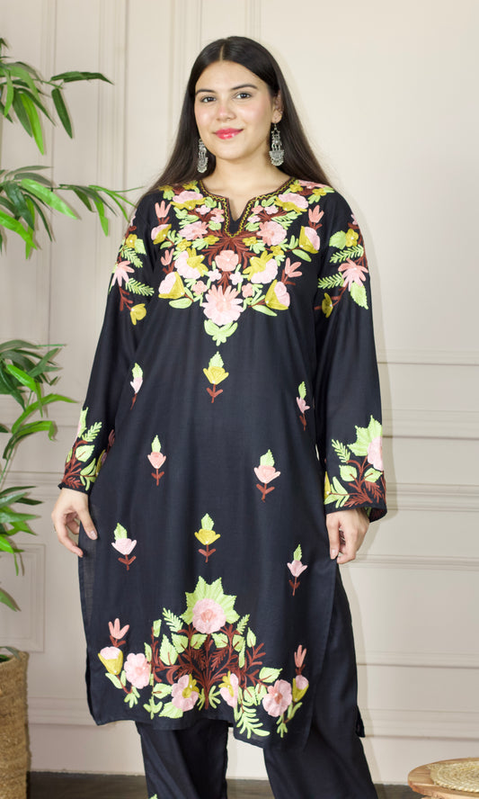 Black Aari Embroidered Cotton Co-ord Set