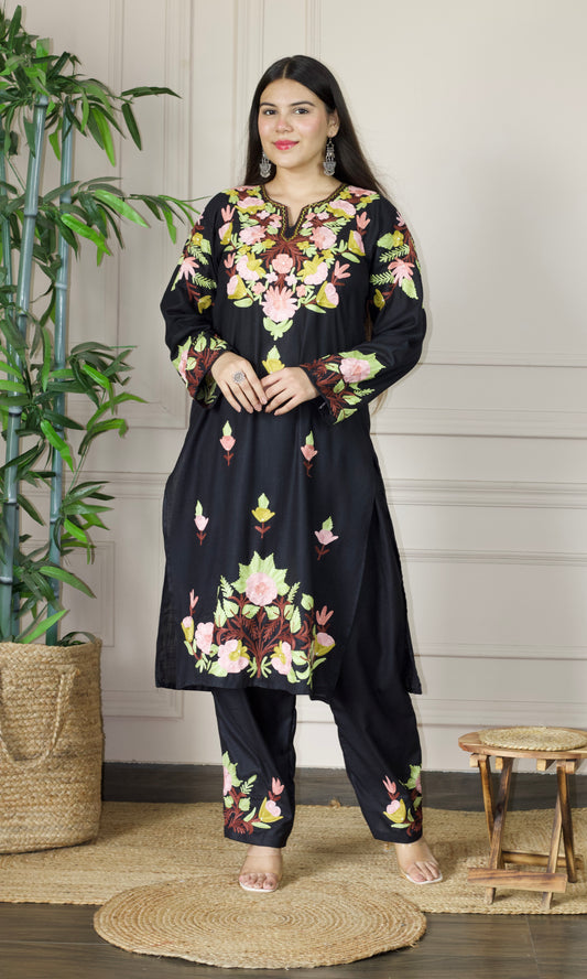 Black Aari Embroidered Cotton Co-ord Set