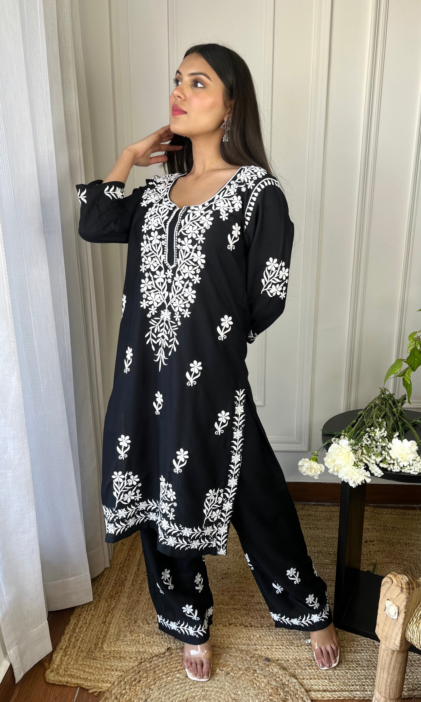 Black Chikankari Kurta Set