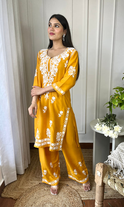 Mustard Yellow Chikankari Kurta Set