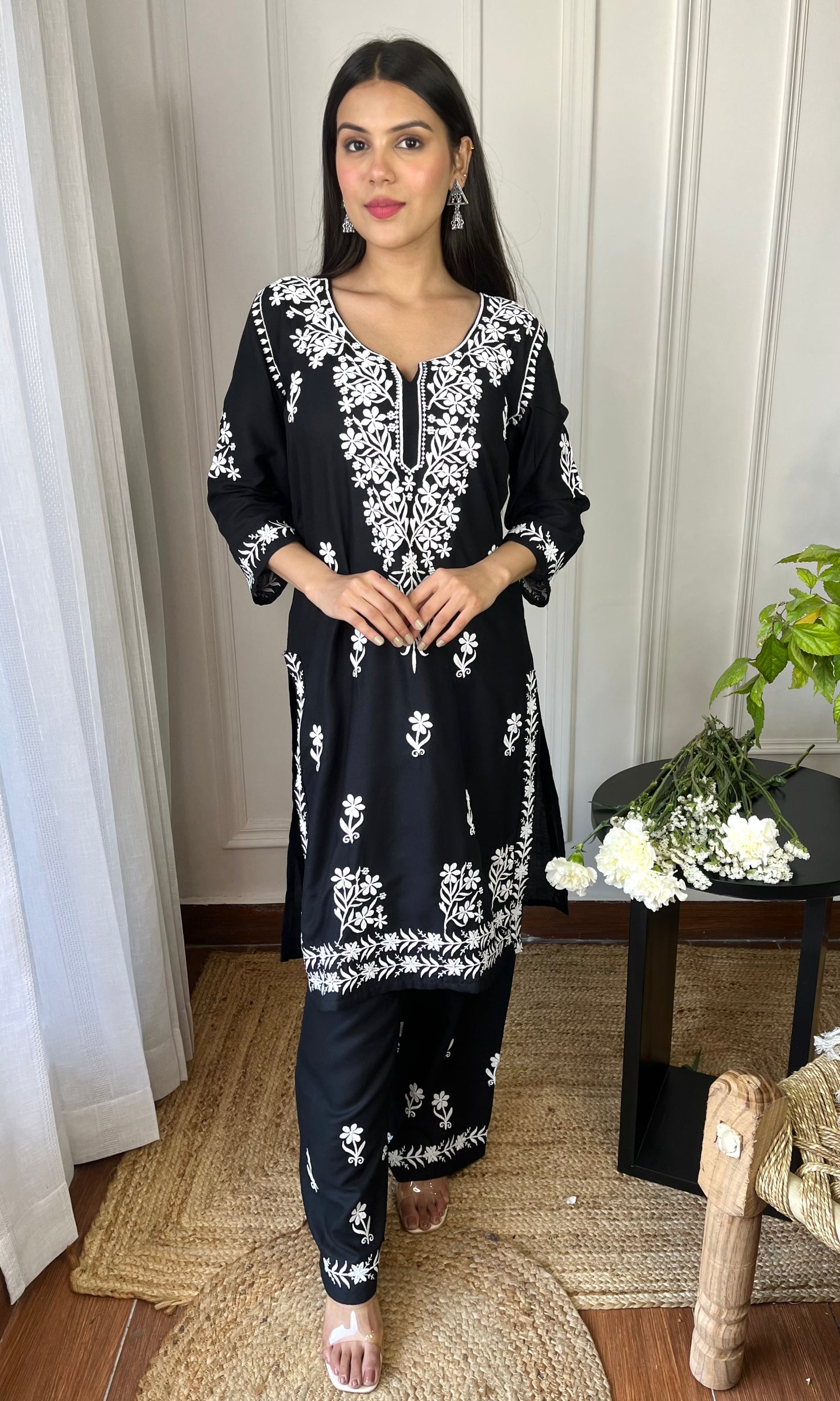 Black Chikankari Kurta Set