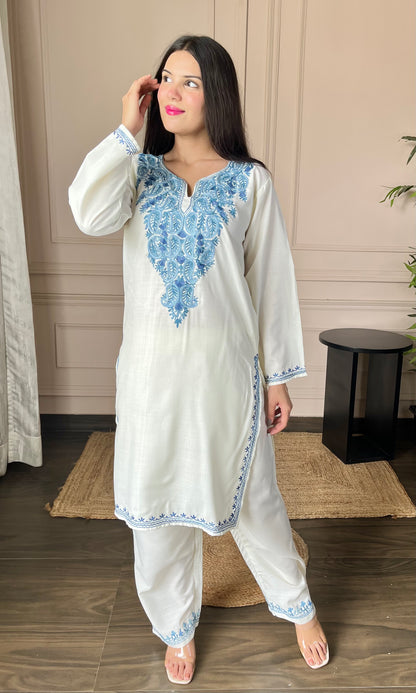 Summer Breeze Aari Embroidered Off White Cotton Co-ord Set